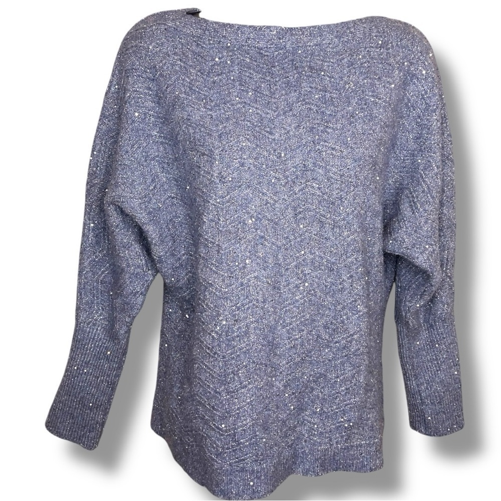 Small Maurices Blue Sequin Sweater Knit Pastel Stretch Dolman Sleeve